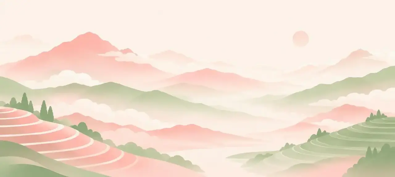 51短剧网首页轮播图，云雾山间梯田的抽象插画